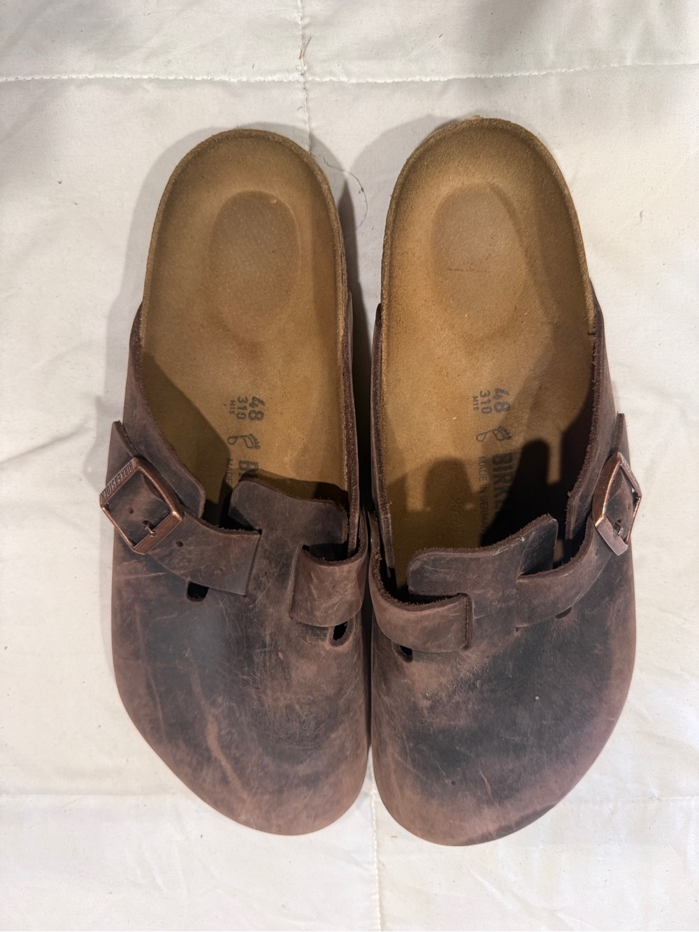 Birkenstocks Brown Leather Slip-On Clogs with Buckles (size 48)